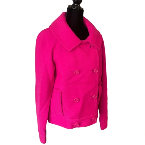 Kate Spade Double Breasted Cropped Coat 100% Wool Hot Pink XL - Picture 5 of 10